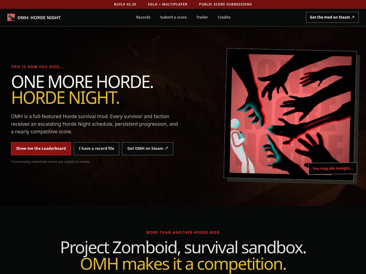 Landing-page snapshot of onemorehorde.com