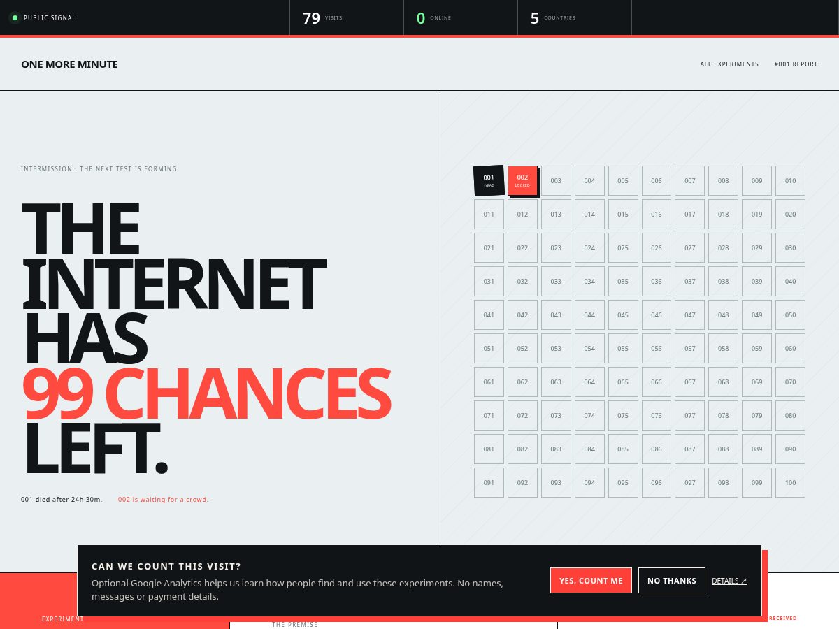 Landing-page snapshot of onemoreminute.live