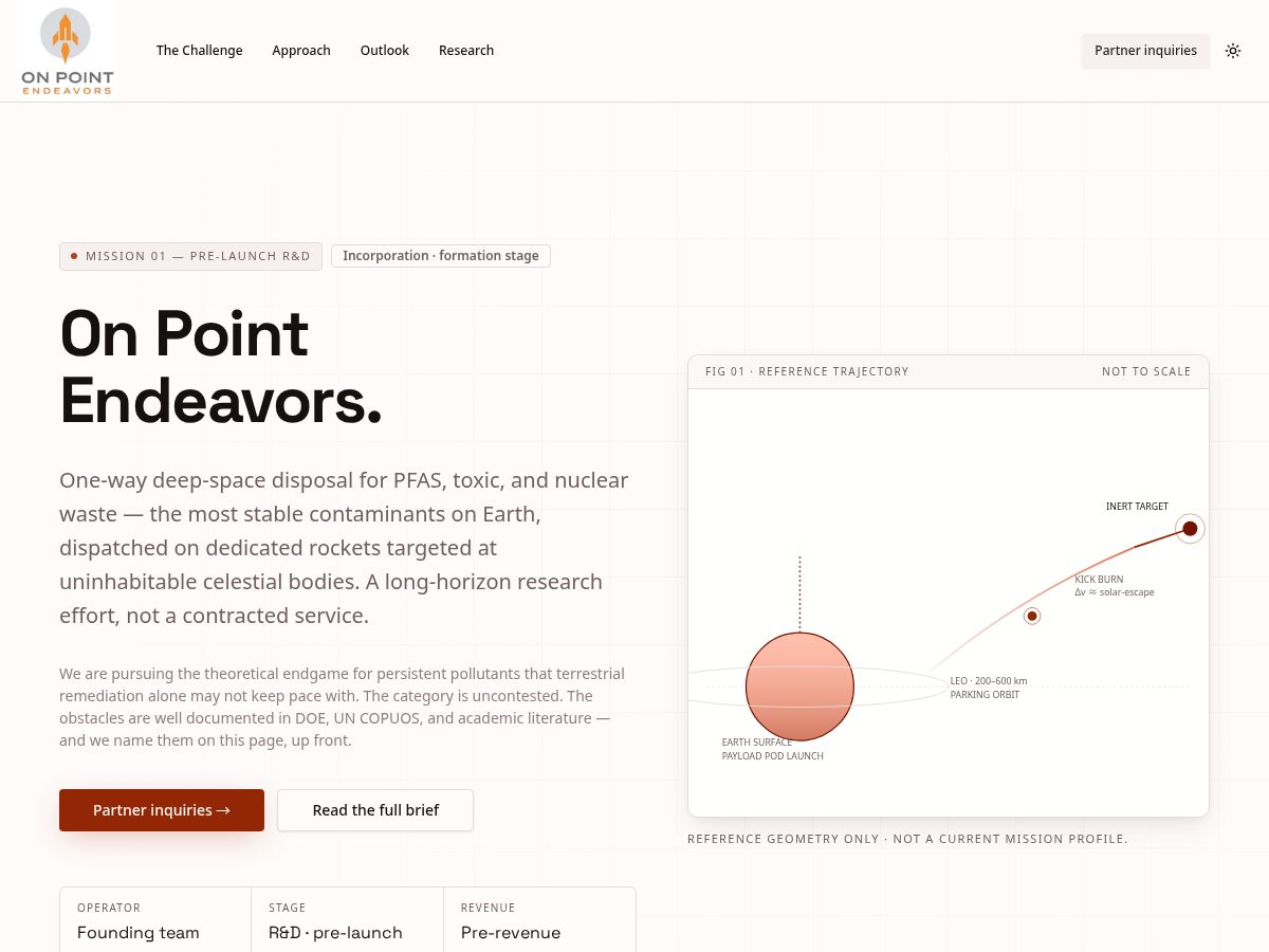 Landing-page snapshot of onpointendeavors.com
