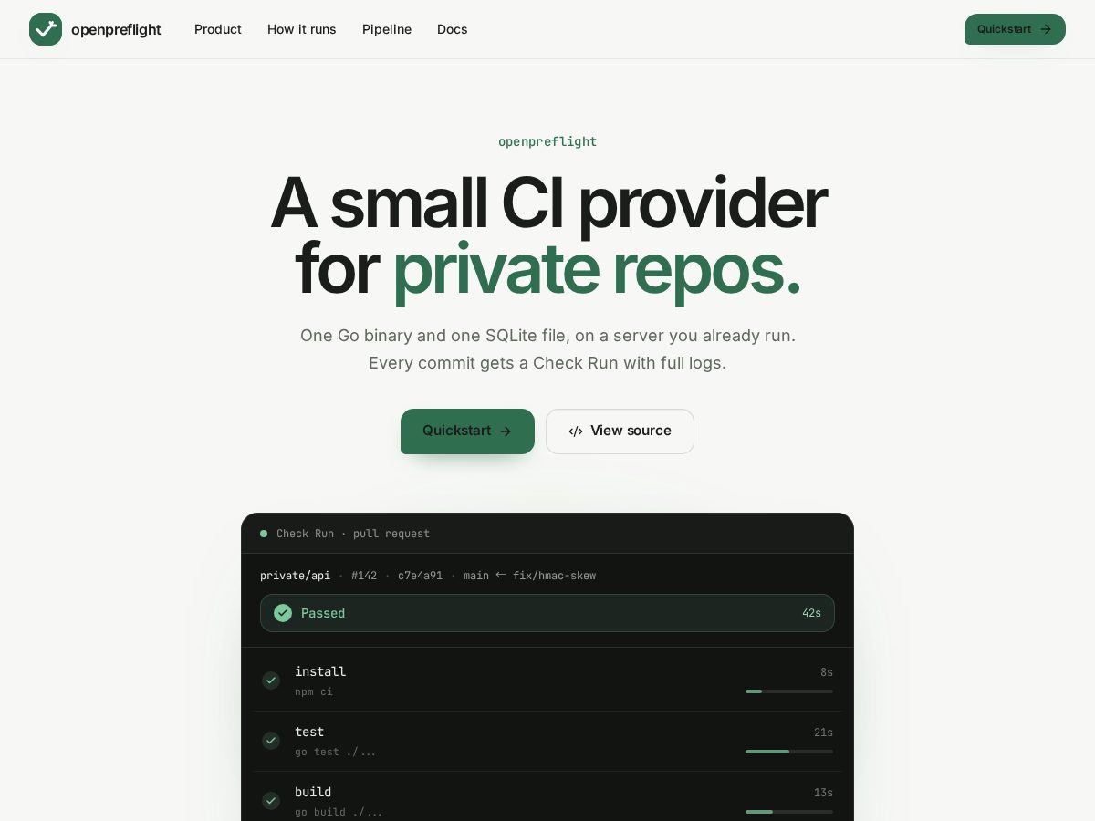 Landing-page snapshot of openpreflight.xyz