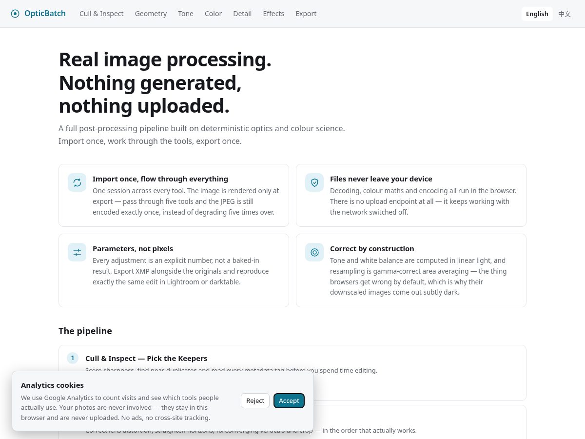 Landing-page snapshot of opticbatch.com
