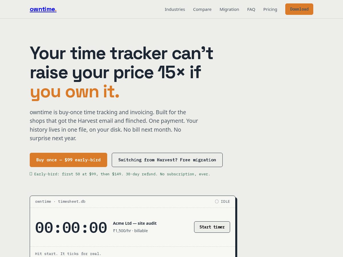 Landing-page snapshot of owntime.click
