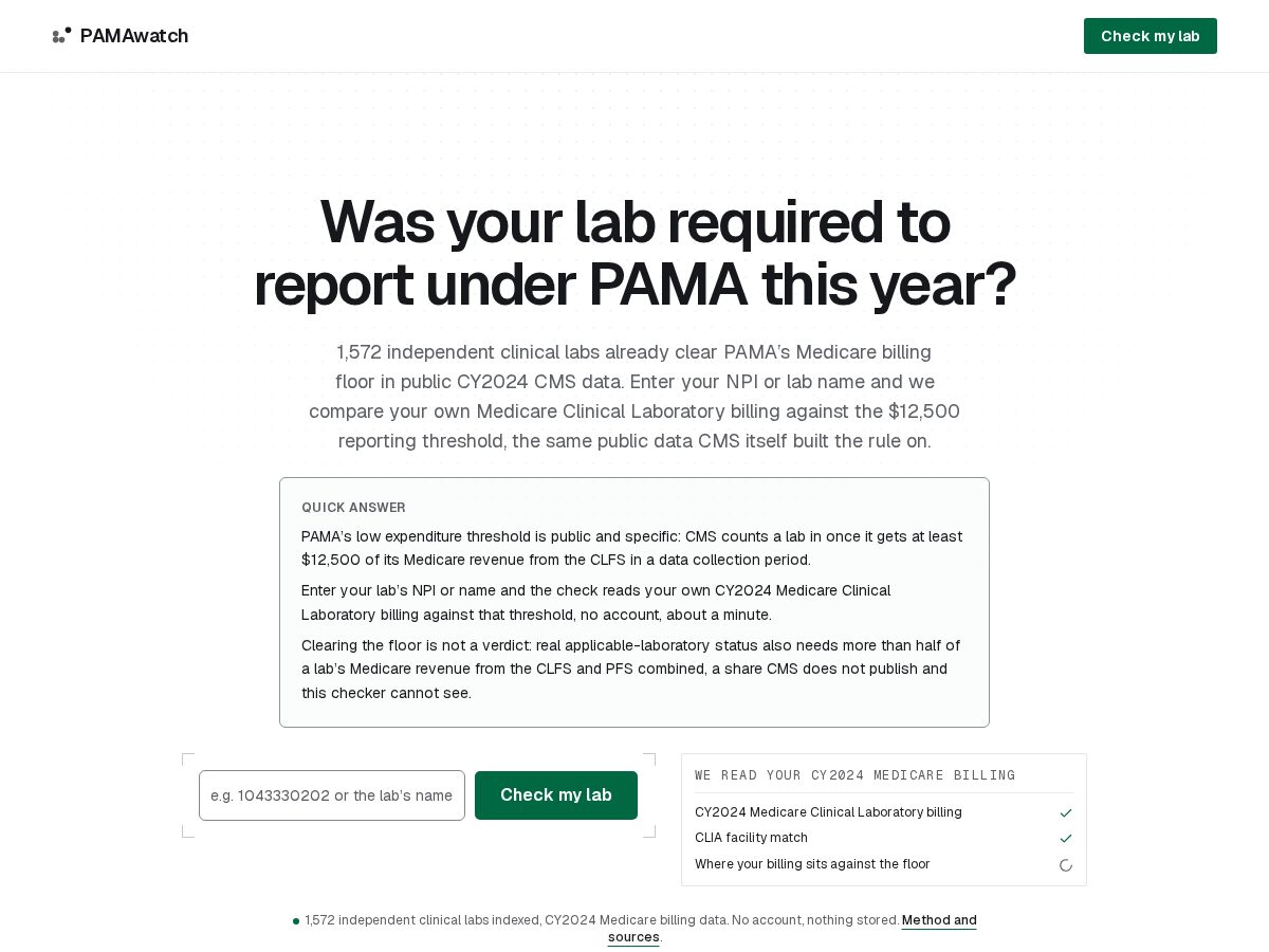 Landing-page snapshot of pamawatch.com
