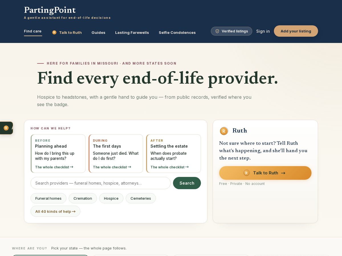 Landing-page snapshot of partingpoint.com