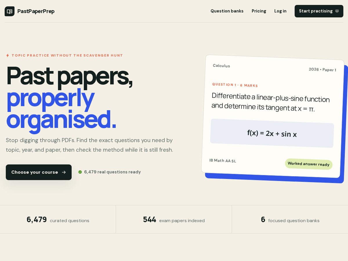 Landing-page snapshot of pastpaperprep.com