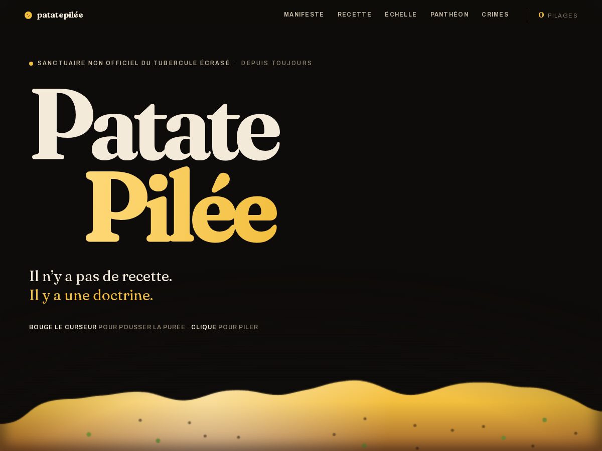 Landing-page snapshot of patatepilee.com