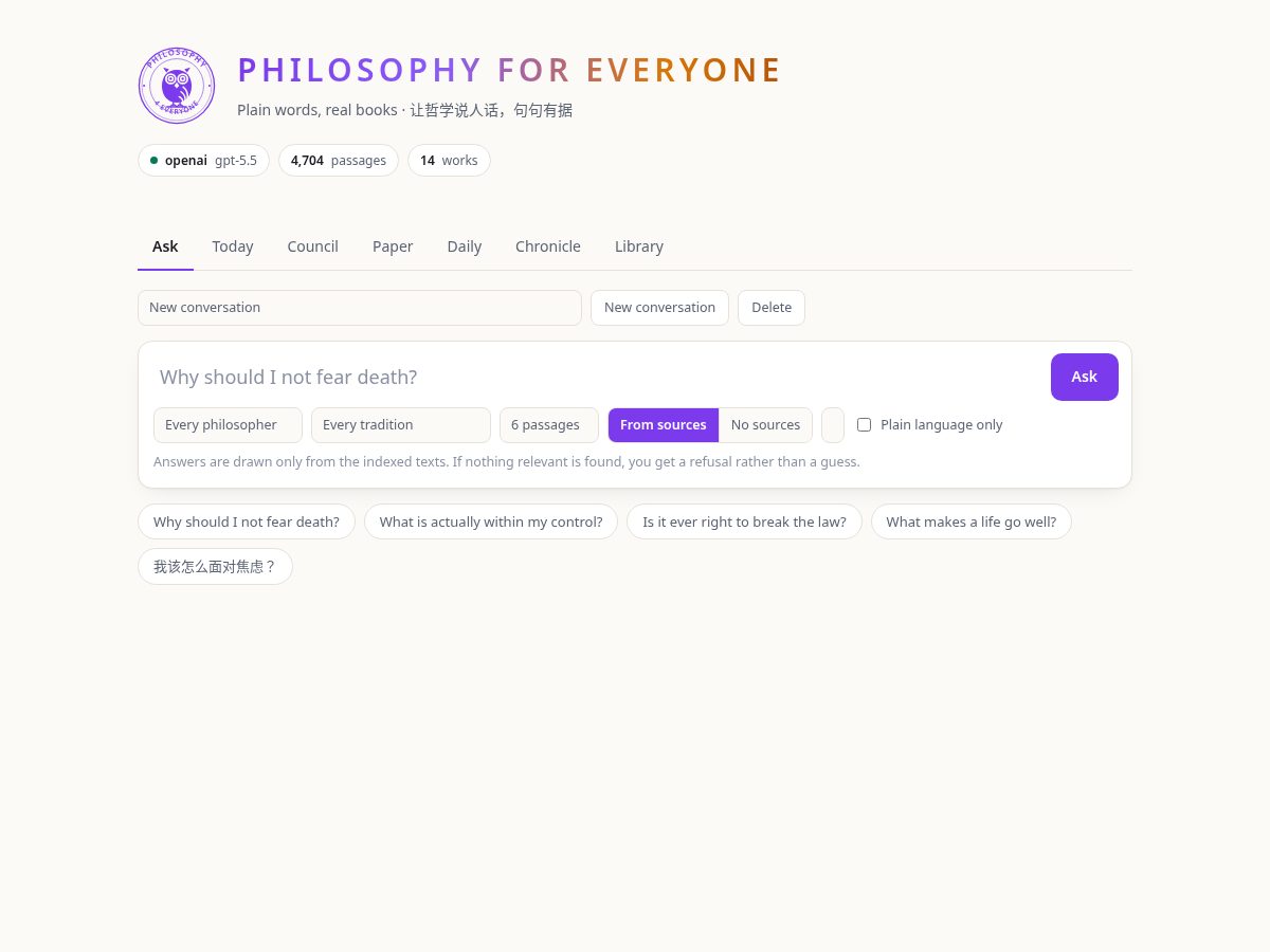 Landing-page snapshot of philosophy4everyone.org