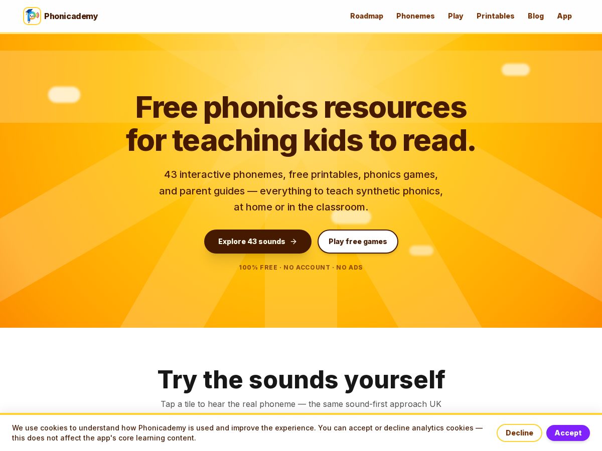 Landing-page snapshot of phonicademy.com