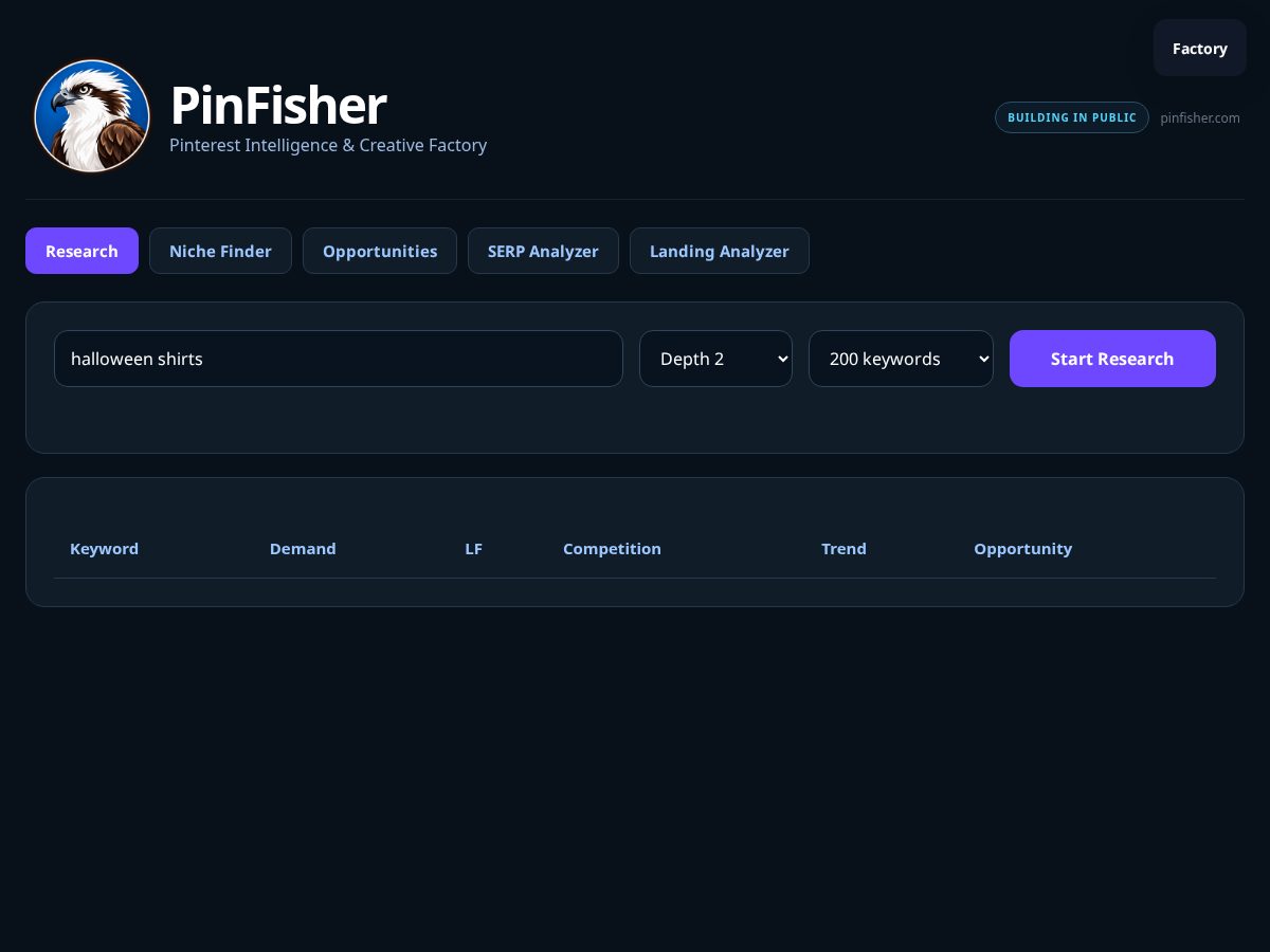Landing-page snapshot of pinfisher.com