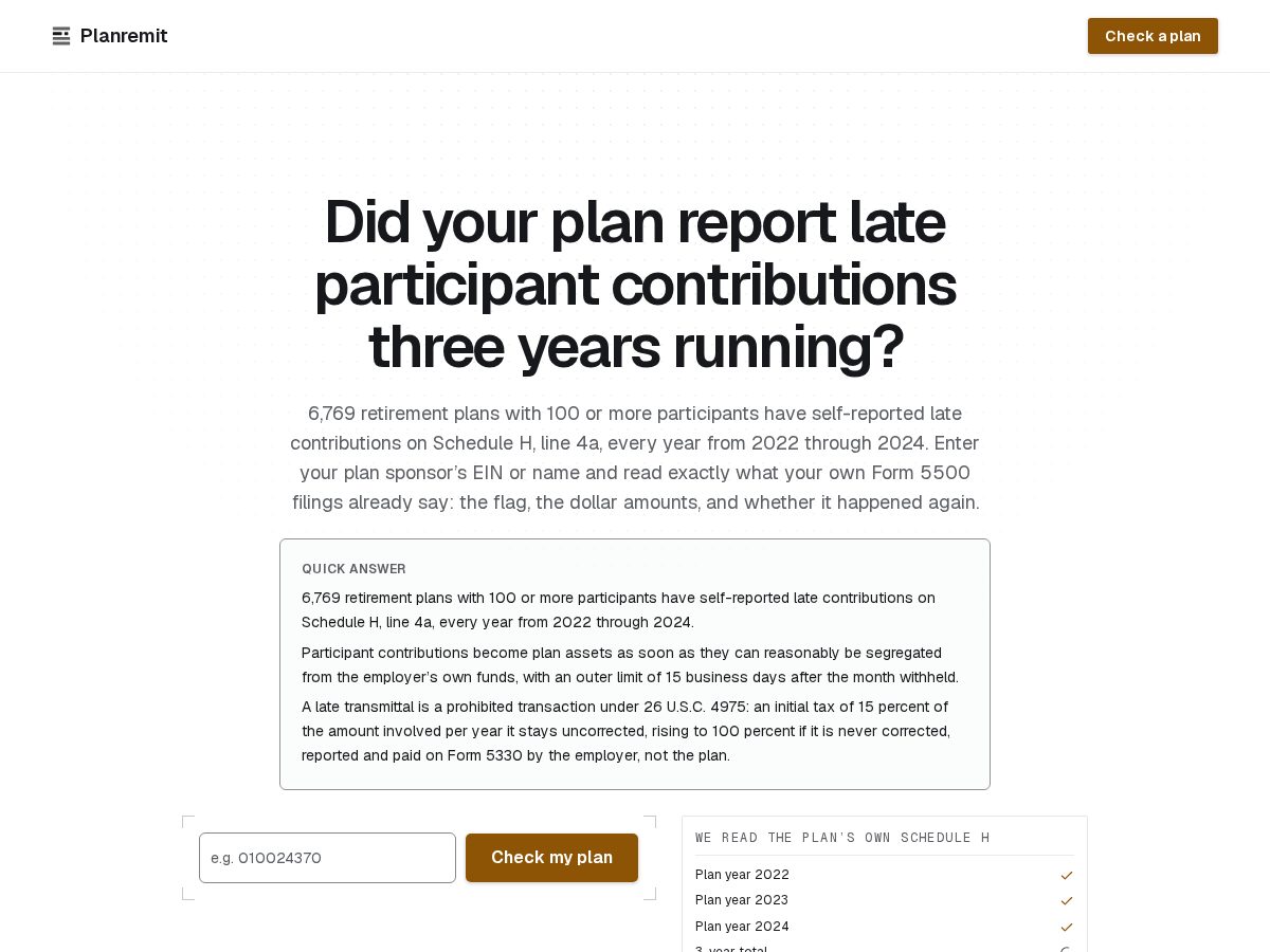 Landing-page snapshot of planremit.com