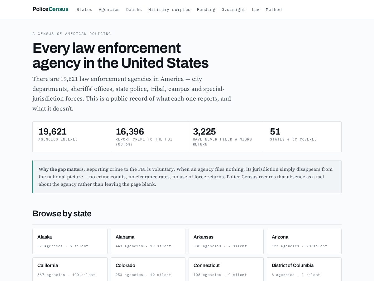 Landing-page snapshot of policecensus.com