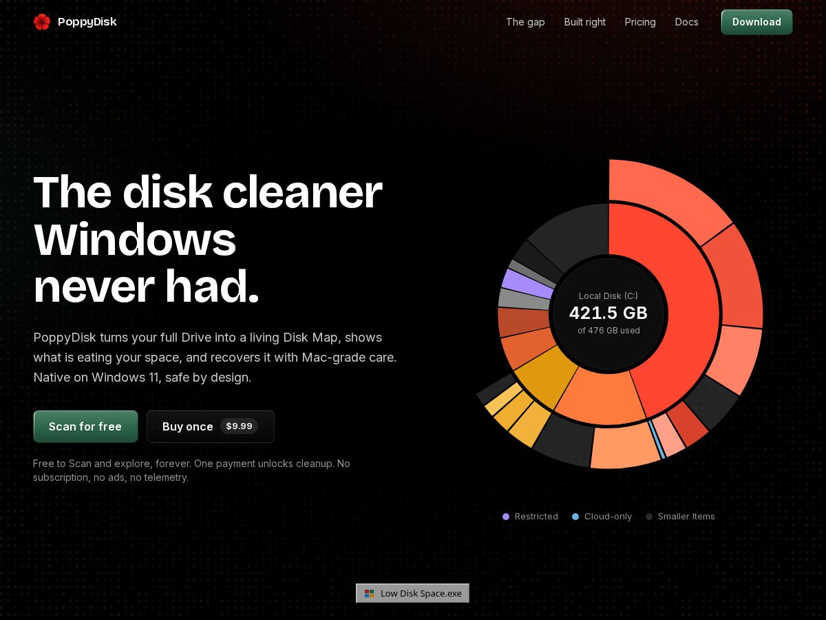 Landing-page snapshot of poppydisk.com