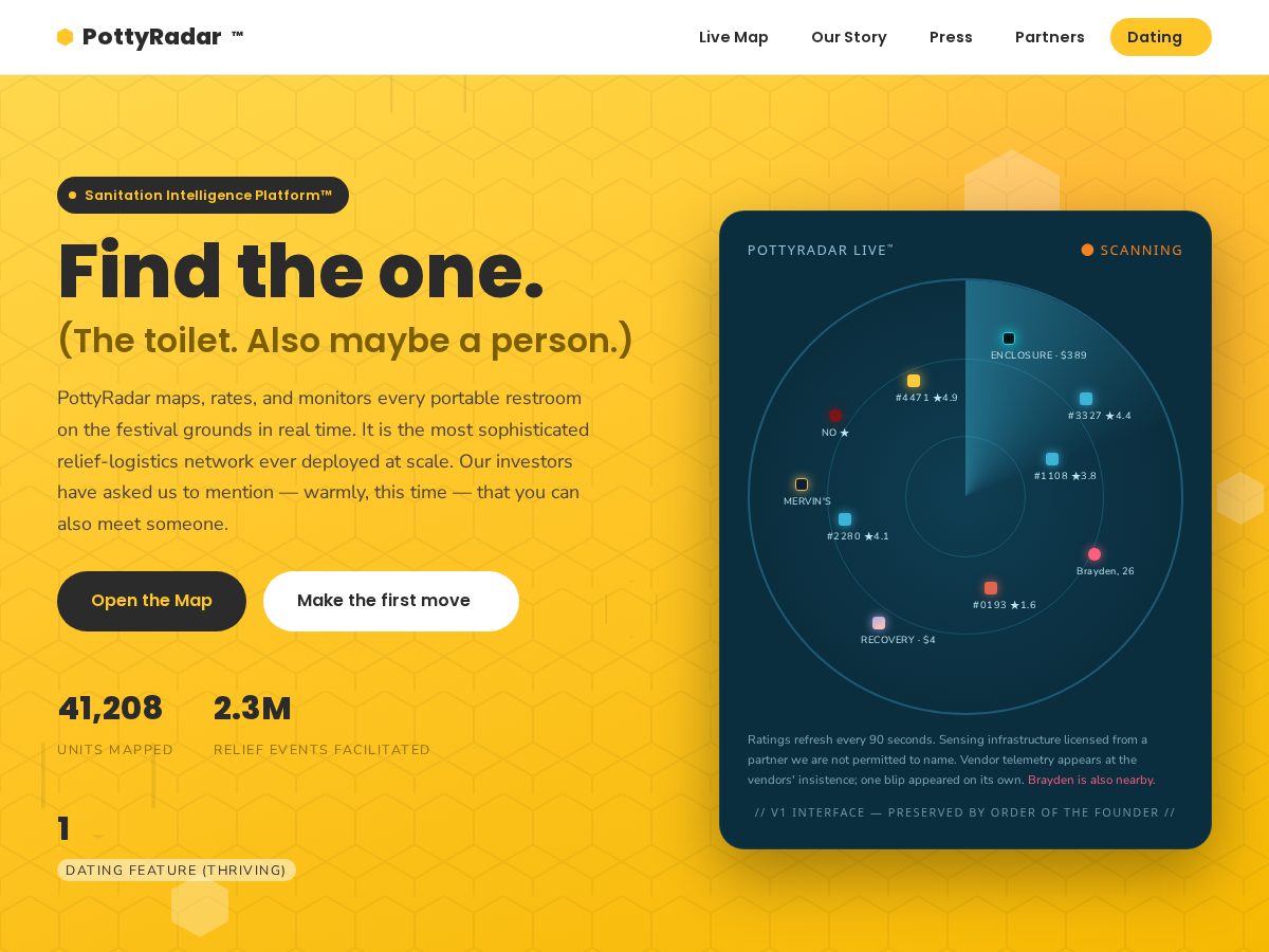 Landing-page snapshot of pottyradar.com