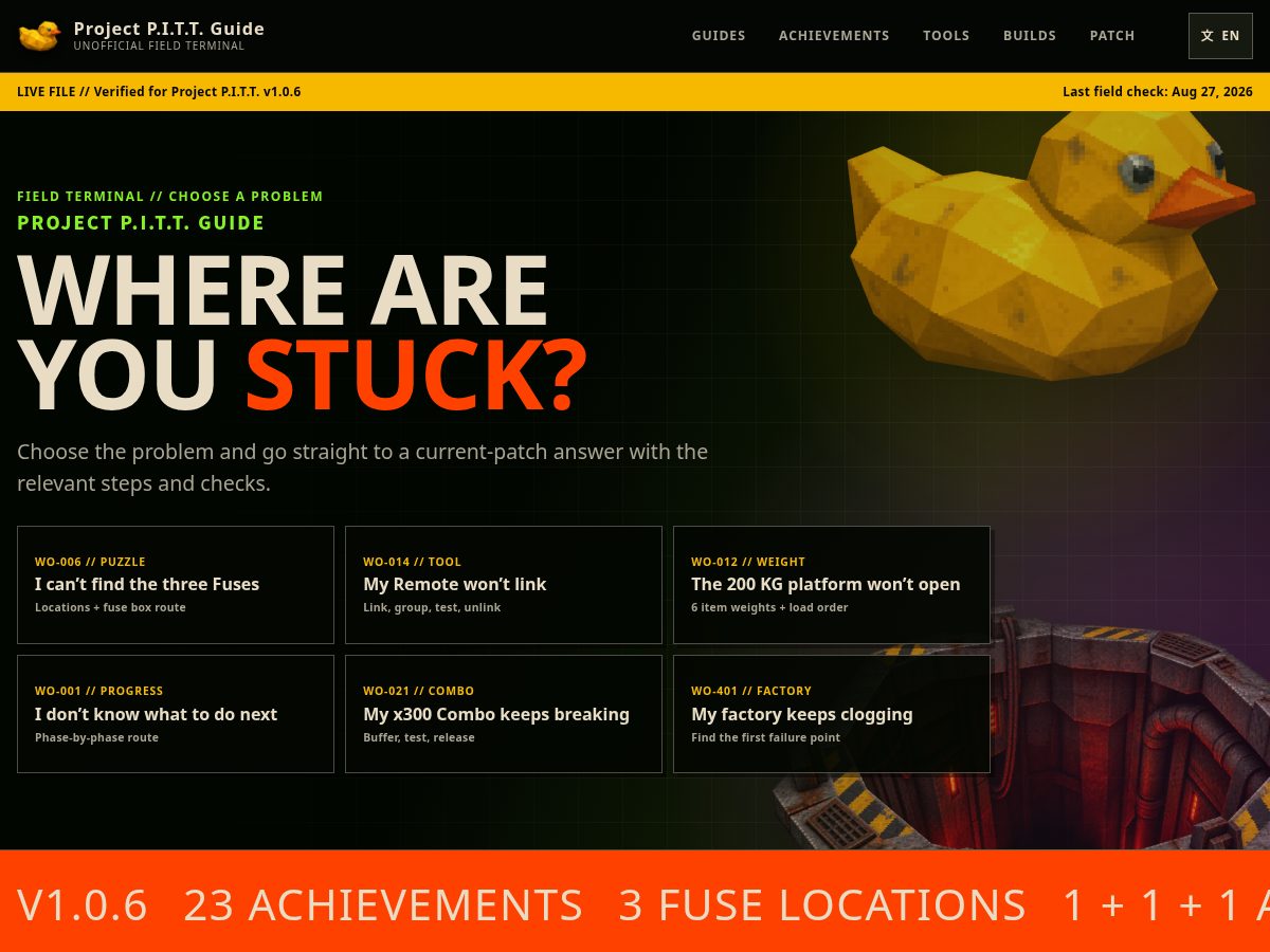 Landing-page snapshot of projectpittguide.com