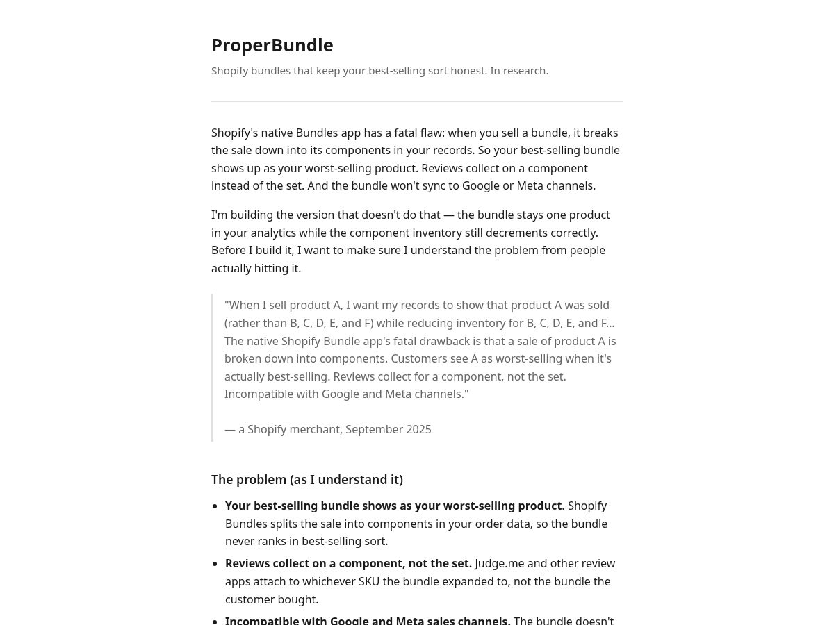 Landing-page snapshot of properbundle.com