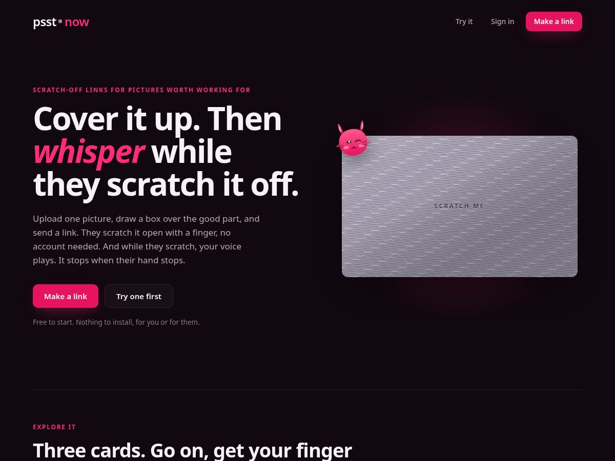 Landing-page snapshot of psst.now