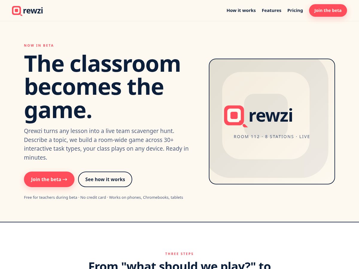 Landing-page snapshot of qrewzi.com