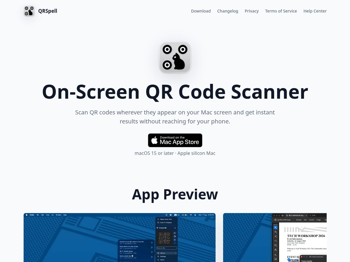 Landing-page snapshot of qrspell.app