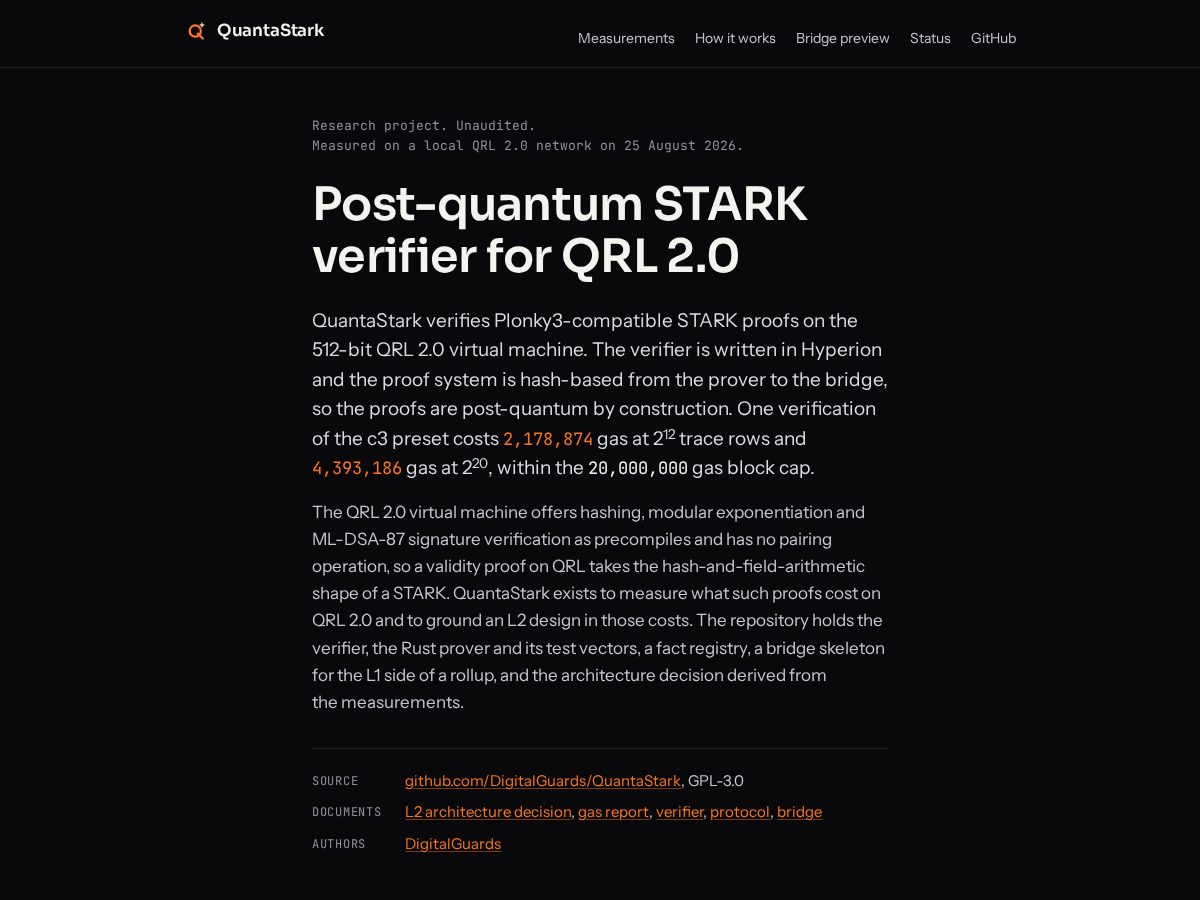Landing-page snapshot of quantastark.com