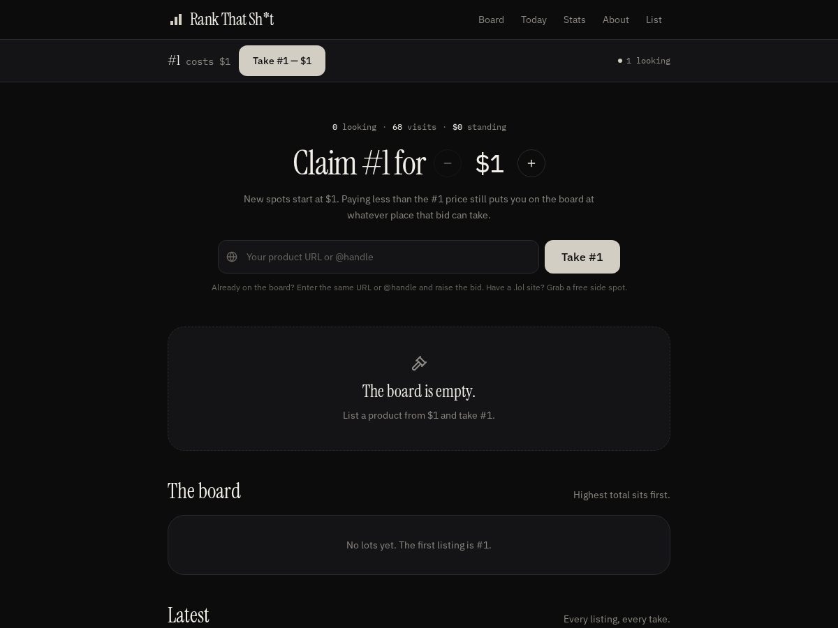 Landing-page snapshot of rankthatshit.lol