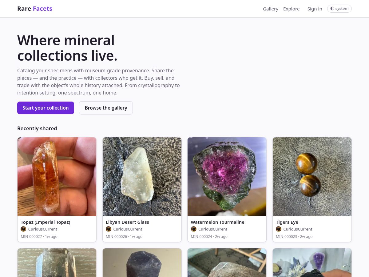 Landing-page snapshot of rarefacets.com