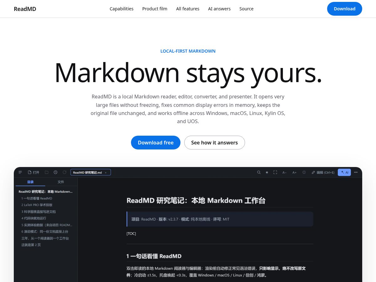 Landing-page snapshot of readmd.asia