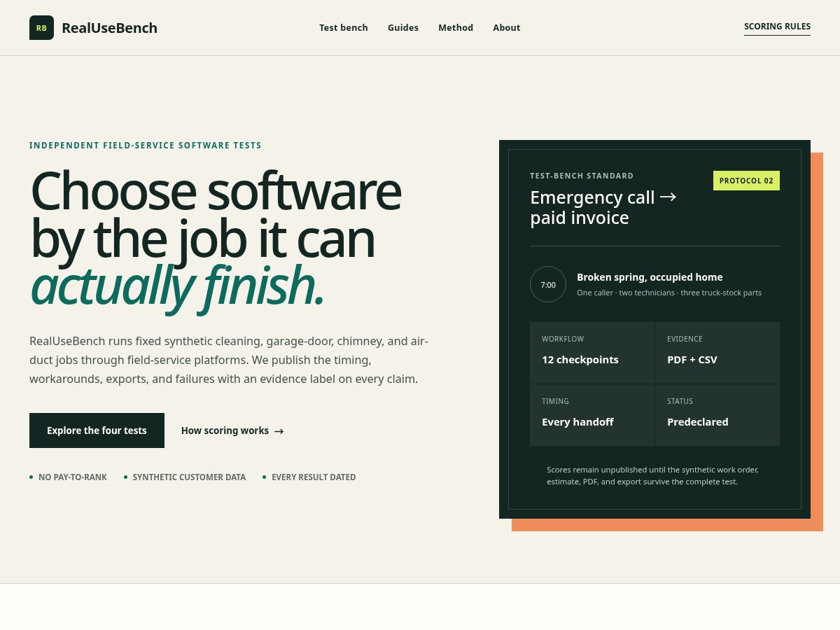 Landing-page snapshot of realusebench.com