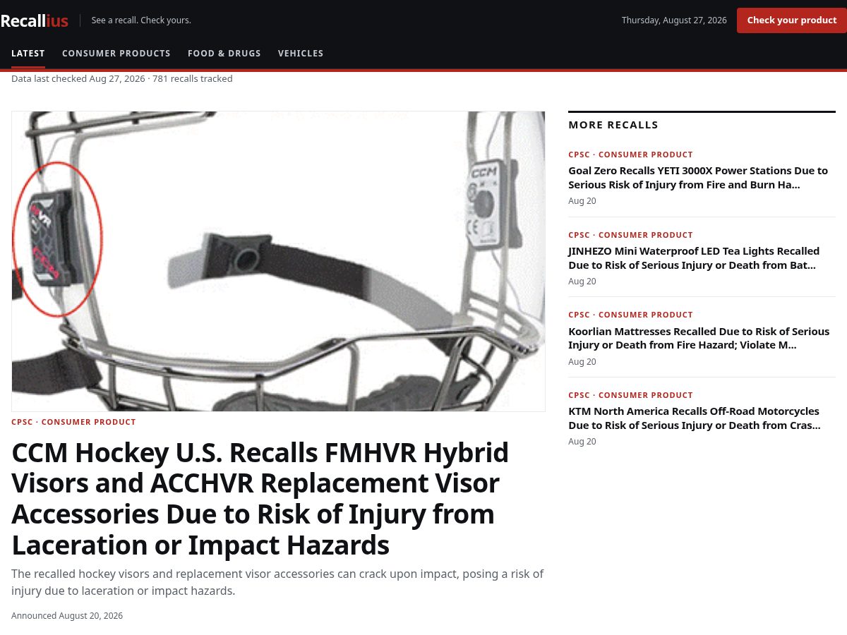 Landing-page snapshot of recallius.com
