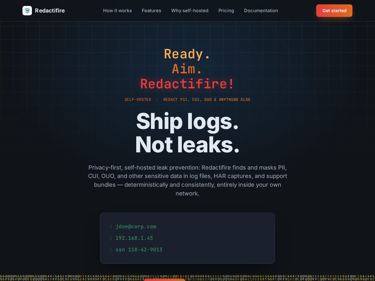 Landing-page snapshot of redactifire.app