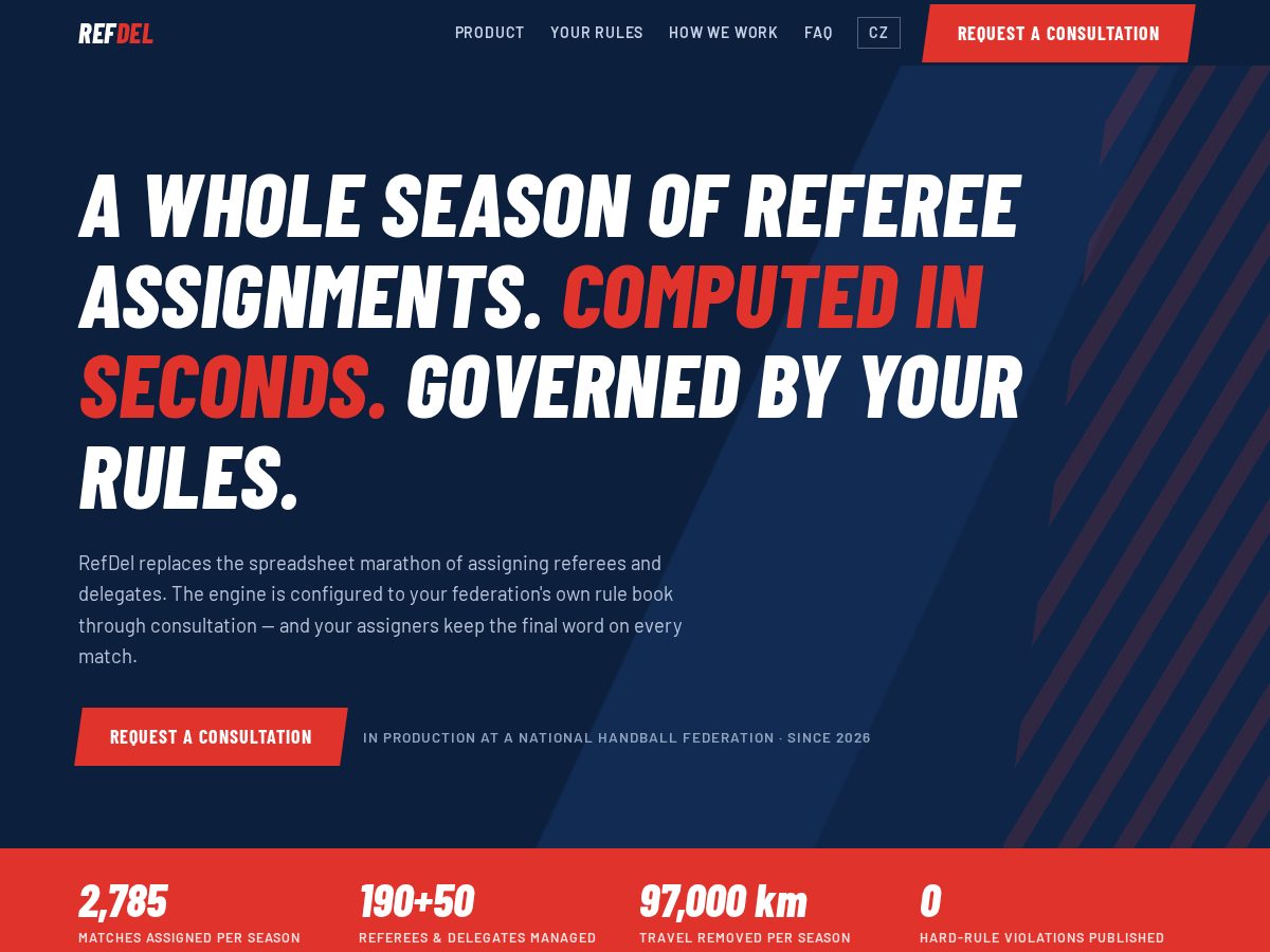 Landing-page snapshot of refdel.com