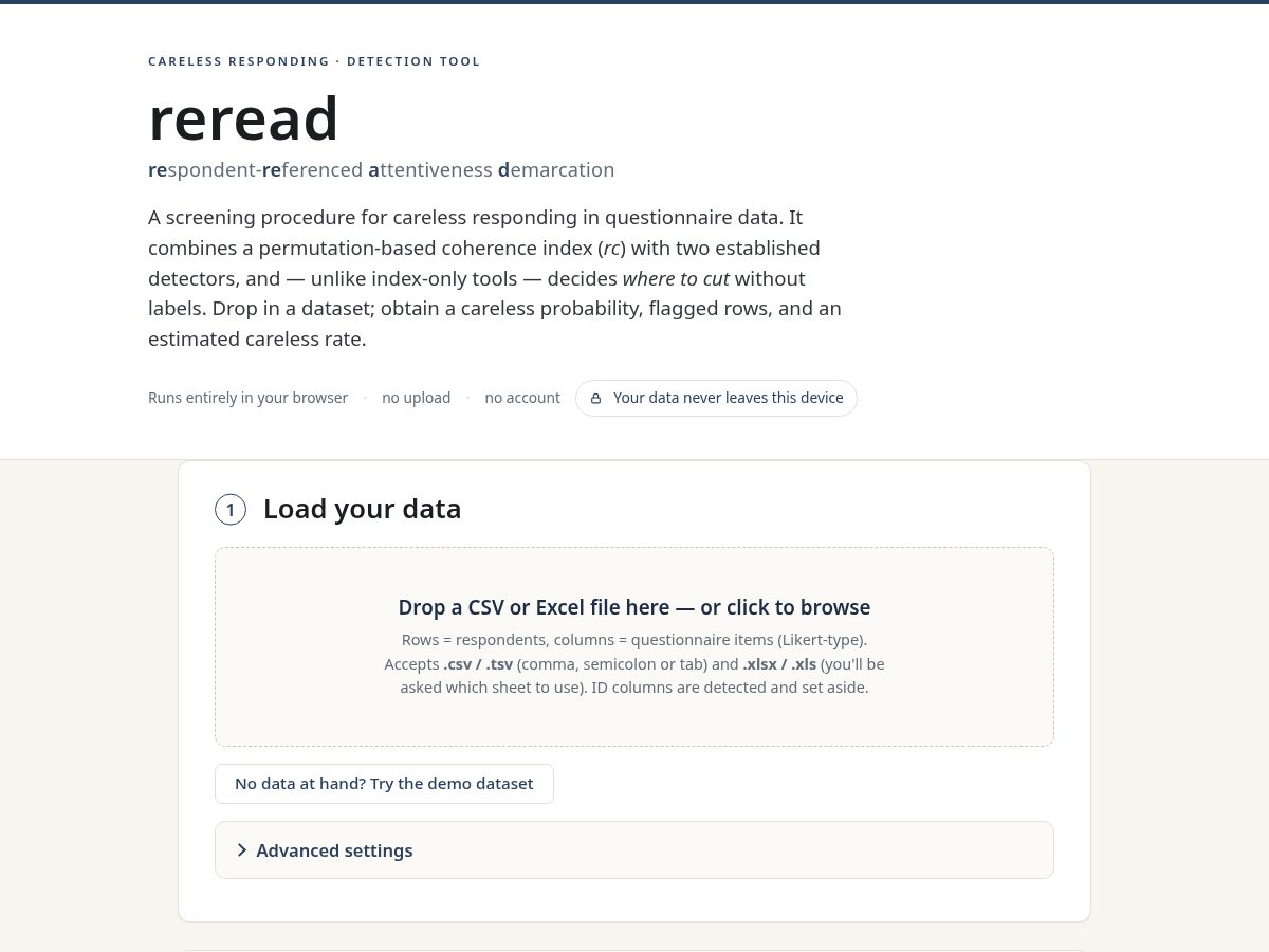 Landing-page snapshot of reread.tools
