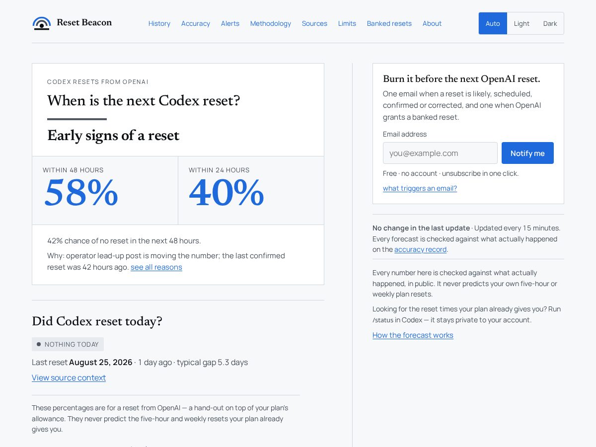 Landing-page snapshot of resetbeacon.com
