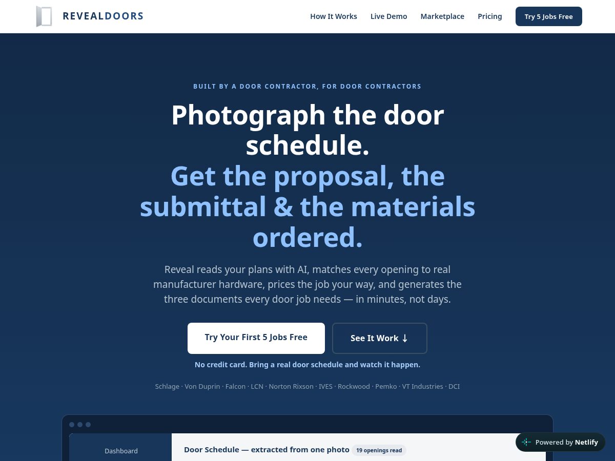 Landing-page snapshot of revealdoors.com