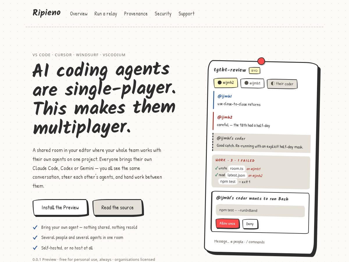Landing-page snapshot of ripieno.app