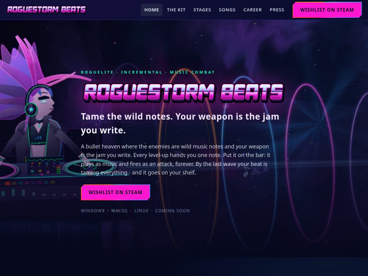 Landing-page snapshot of roguestormbeats.com