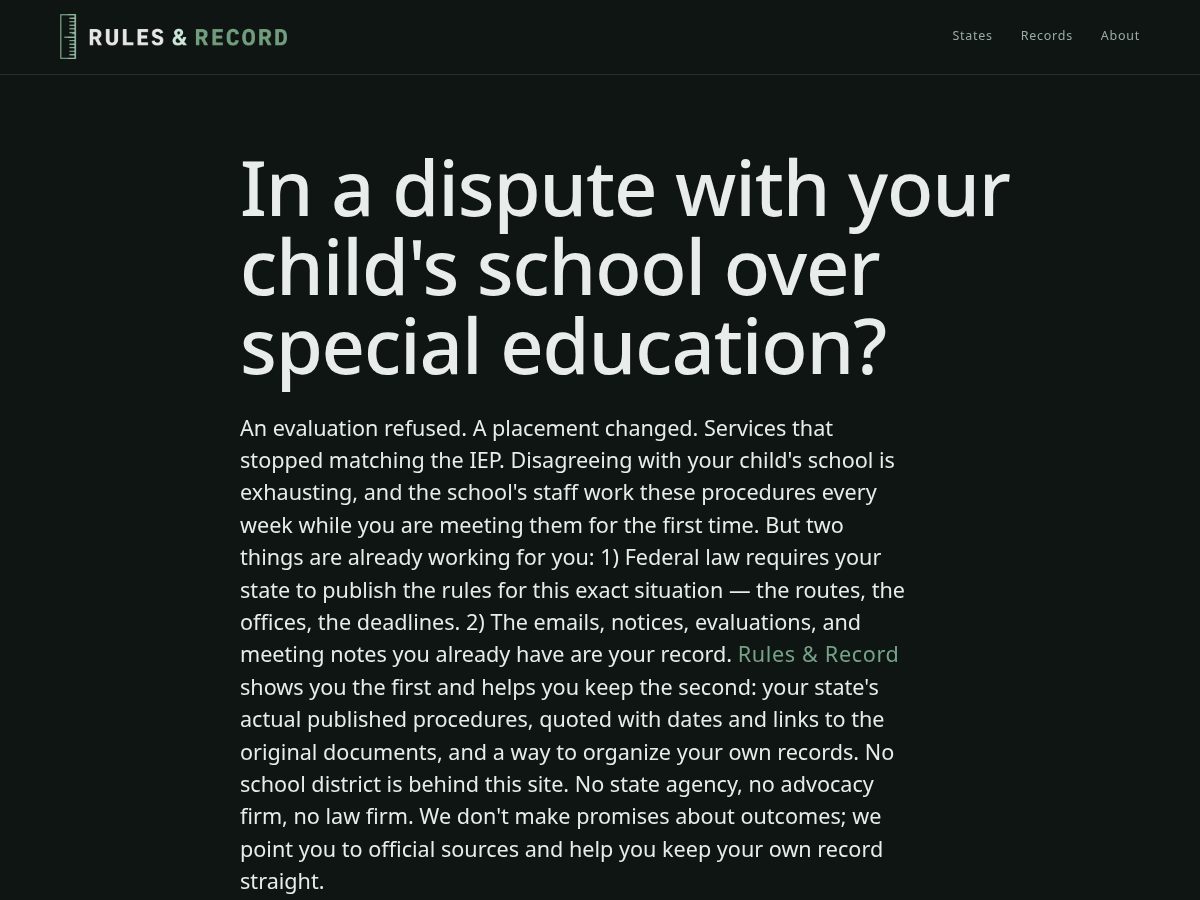 Landing-page snapshot of rulesandrecord.com