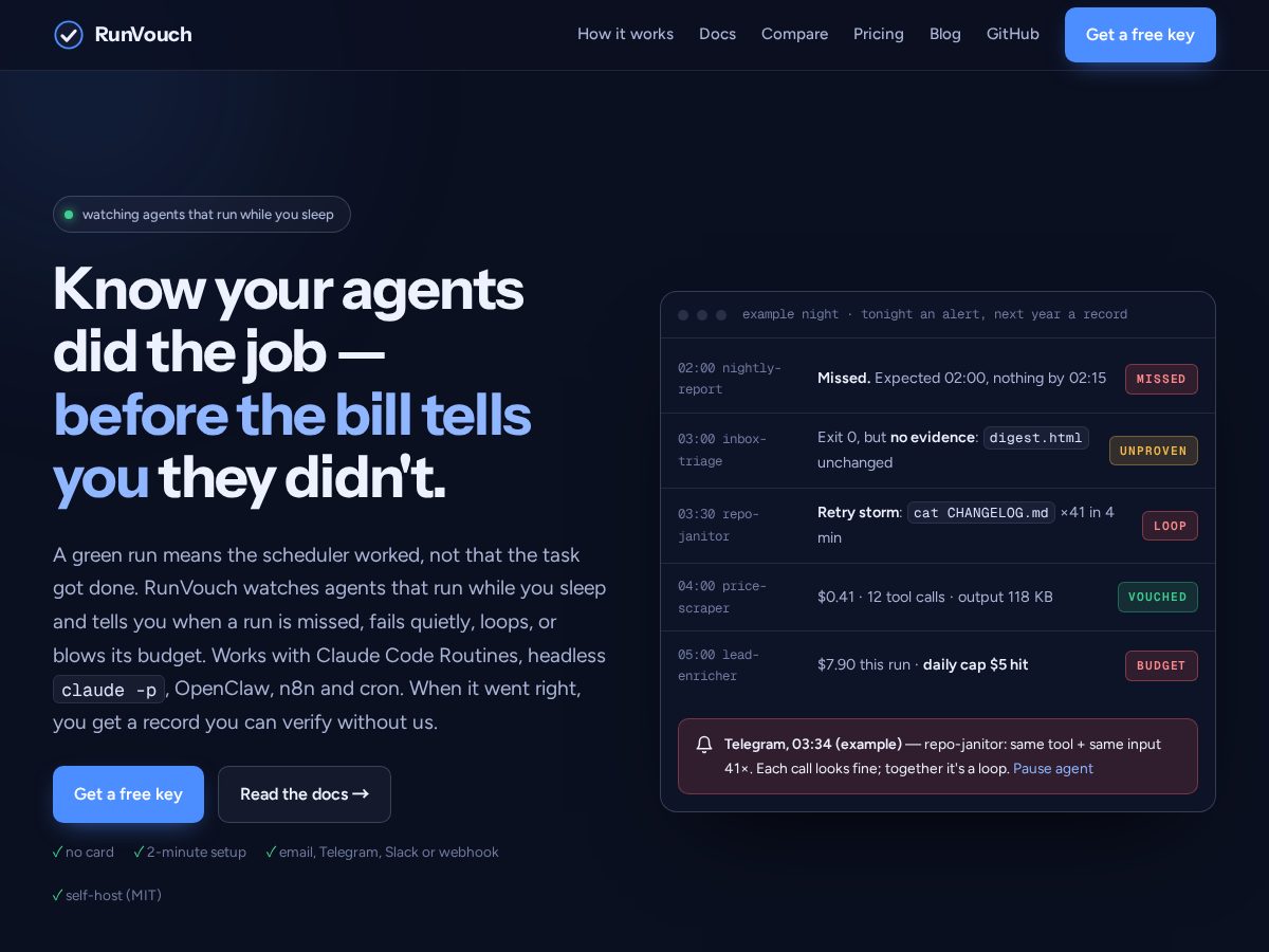 Landing-page snapshot of runvouch.com