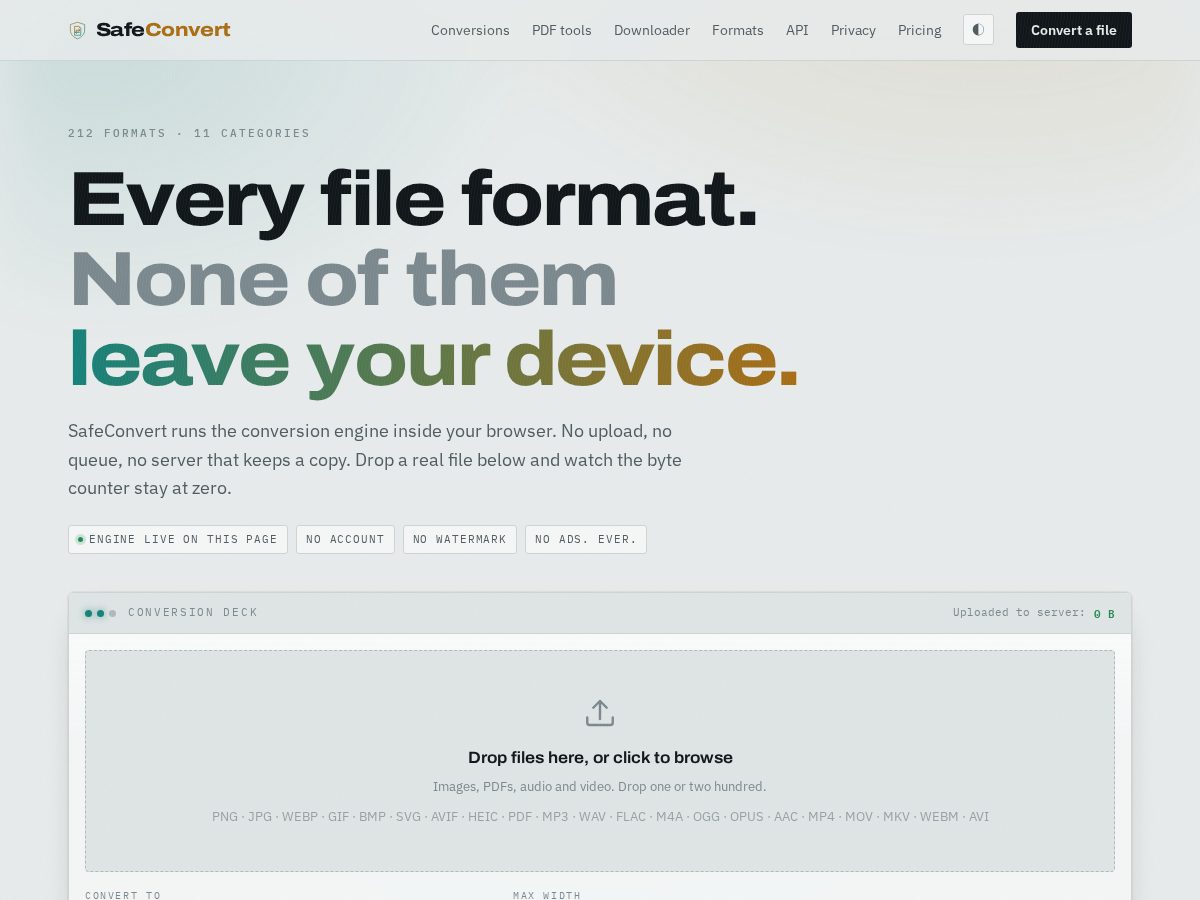 Landing-page snapshot of safeconvert.app