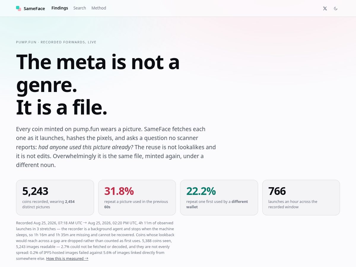 Landing-page snapshot of sameface.fun
