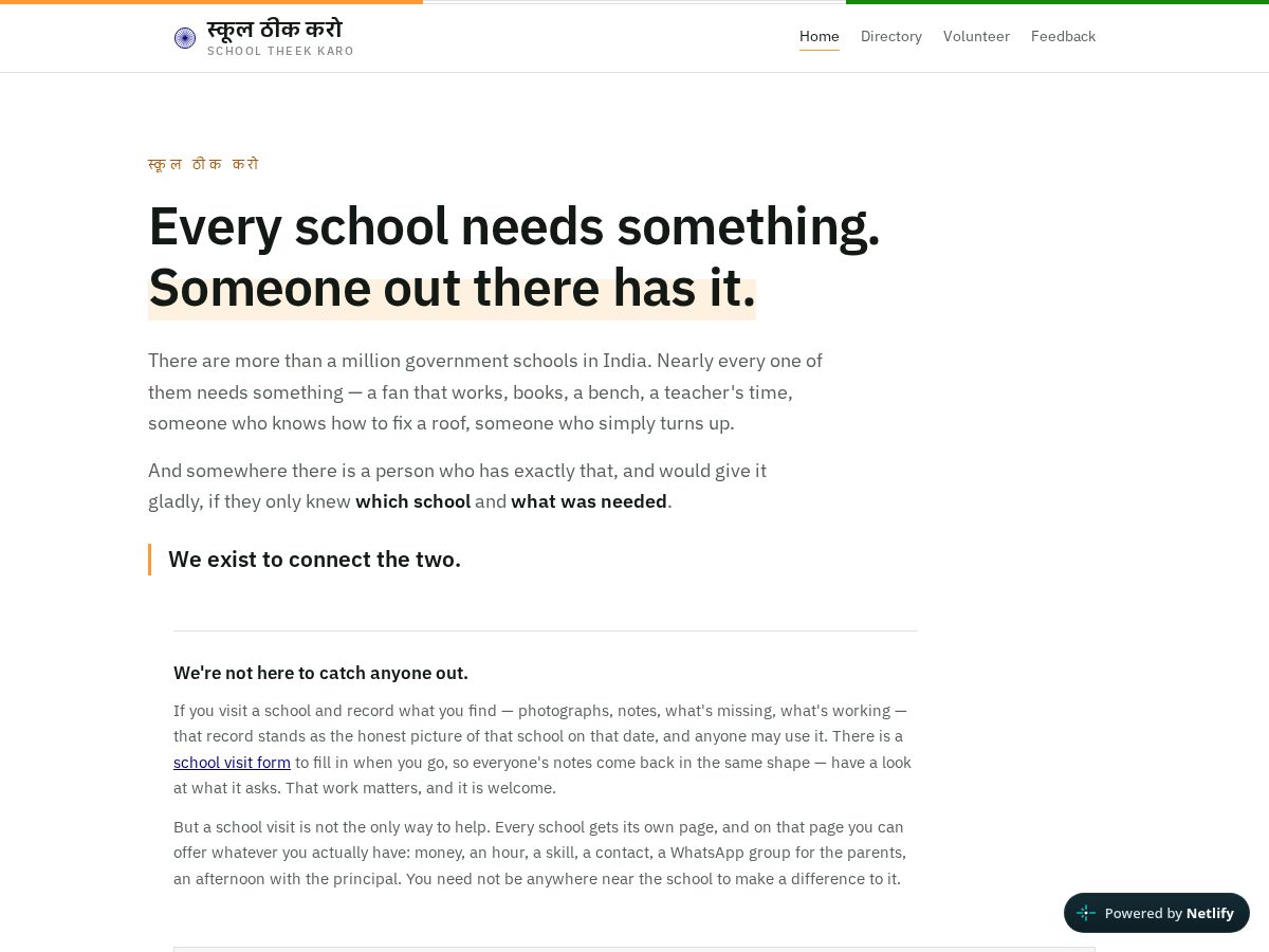 Landing-page snapshot of schooltheekkaro.org