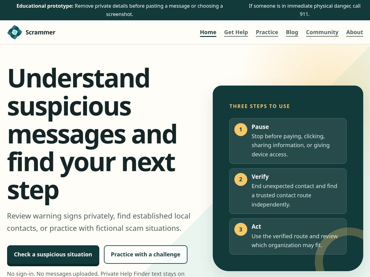 Landing-page snapshot of scrammer.org