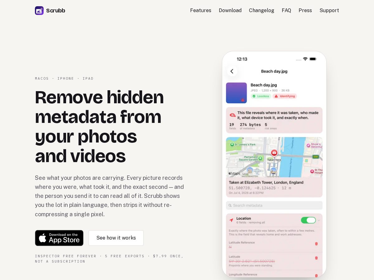 Landing-page snapshot of scrubb.app