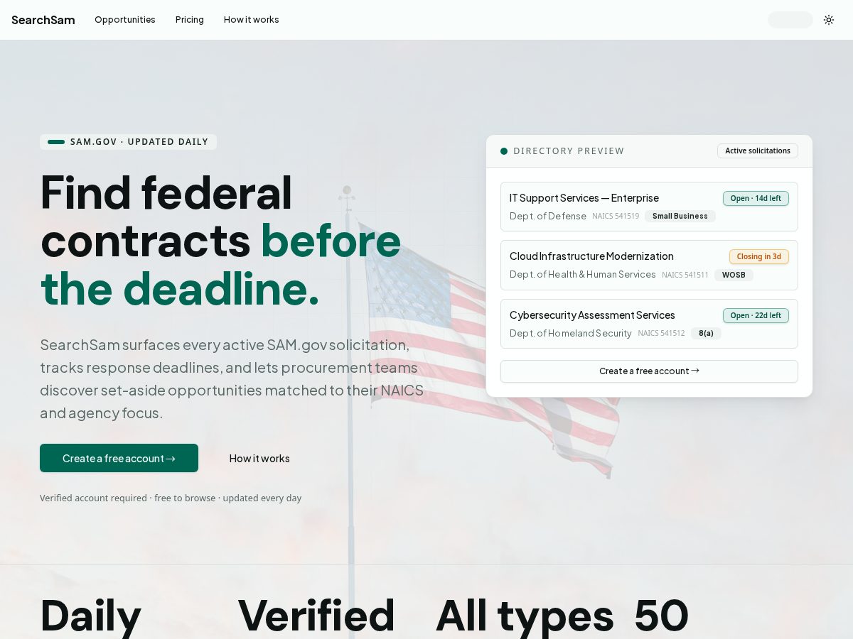 Landing-page snapshot of searchsam.com