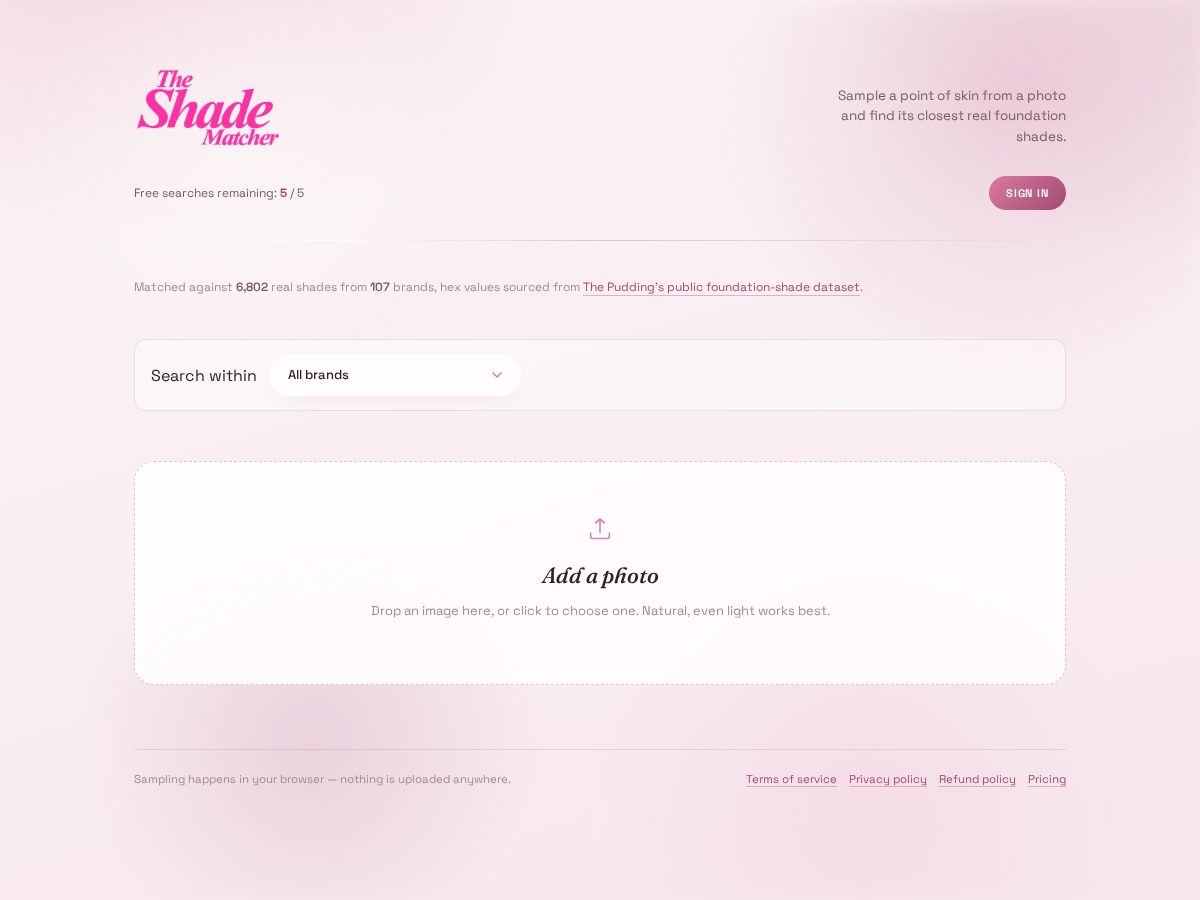 Landing-page snapshot of shadematch.beauty