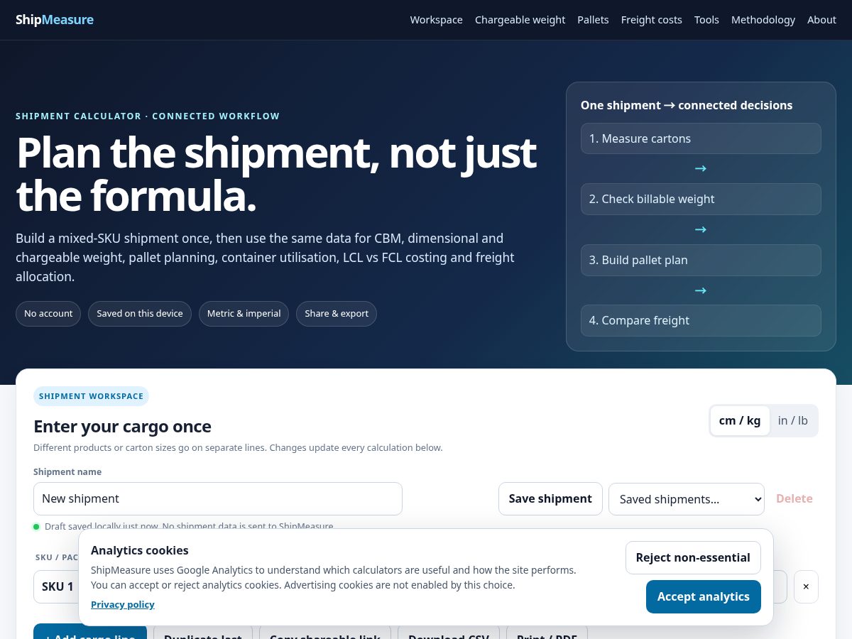 Landing-page snapshot of shipmeasure.com
