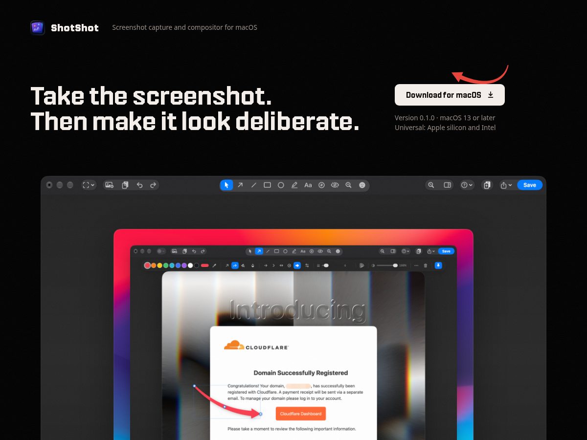 Landing-page snapshot of shotshot.app