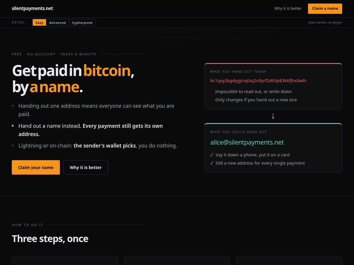 Landing-page snapshot of silentpayments.net