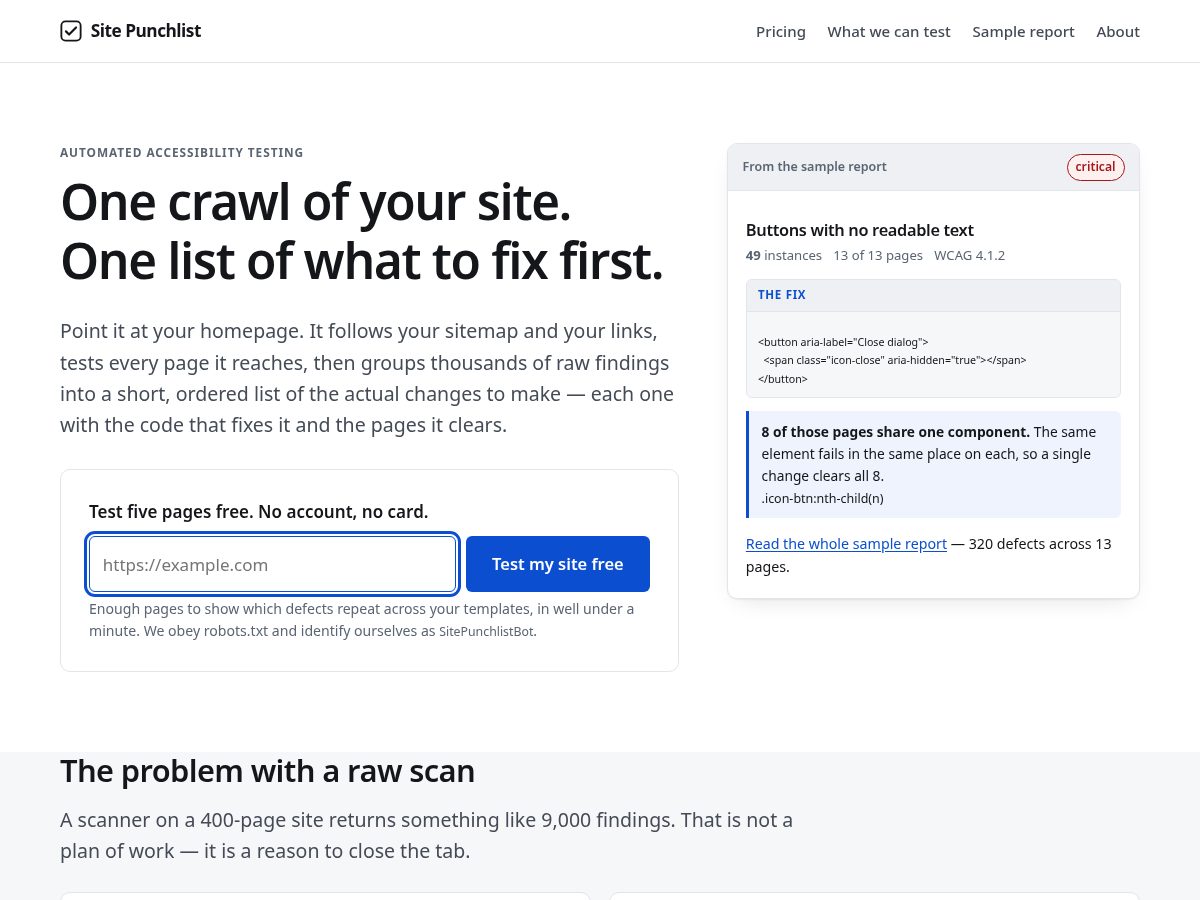 Landing-page snapshot of sitepunchlist.com