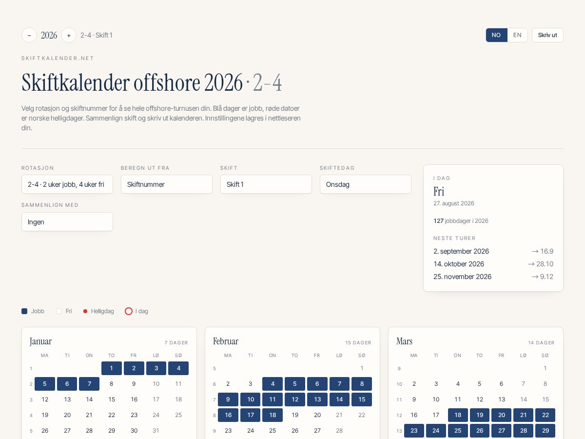 Landing-page snapshot of skiftkalender.net