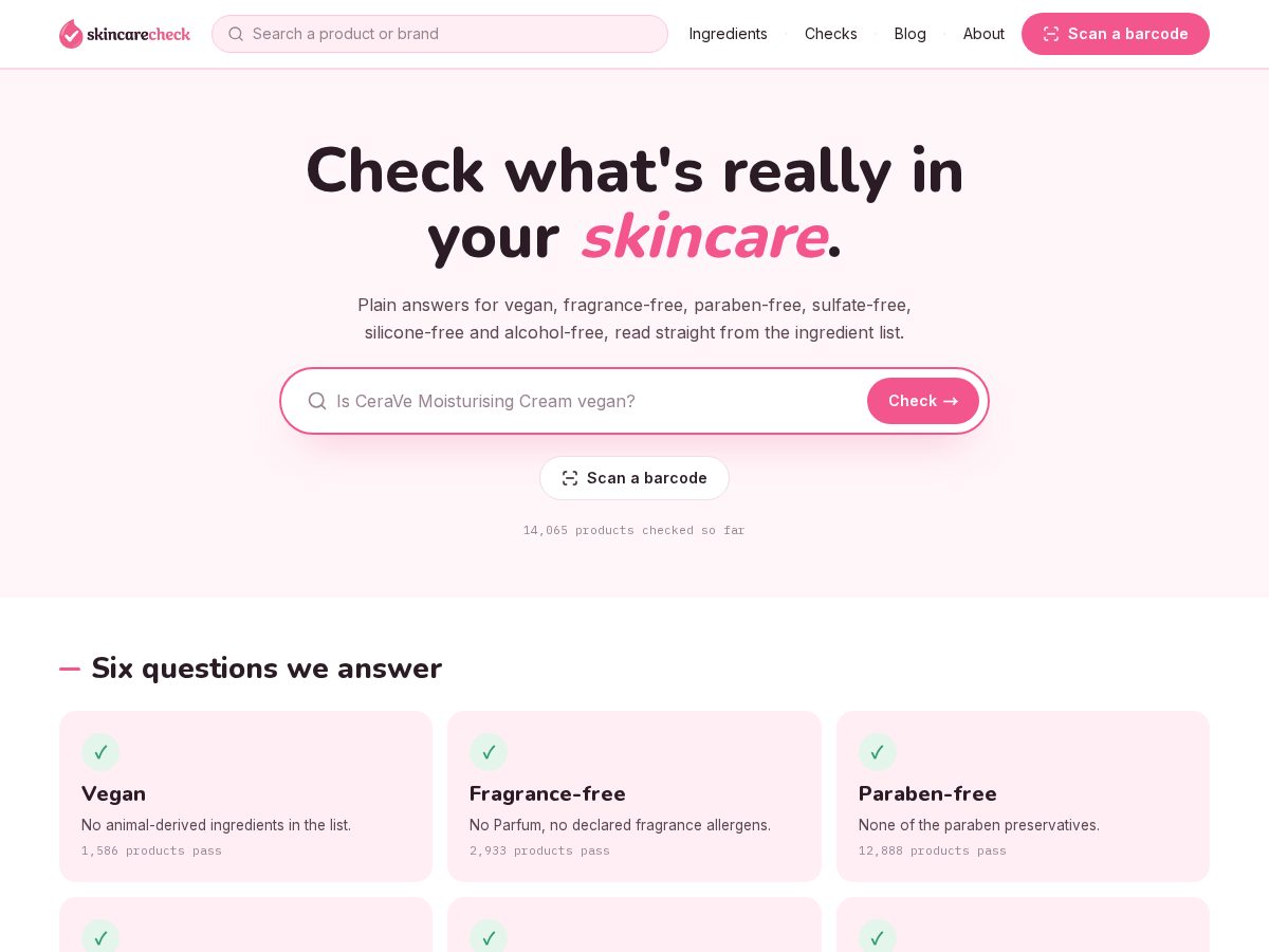 Landing-page snapshot of skincarecheck.org